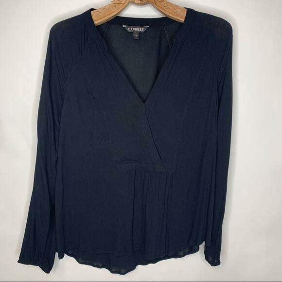 Express Black Long Sleeve Babydoll Blouse Rayon Top Sz Small - Picture 1 of 5